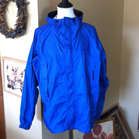 MARMONT size Medium Blue windbreaker ZipFront Waterproof Hoodie Packable Jacket - Picture 3 of 14